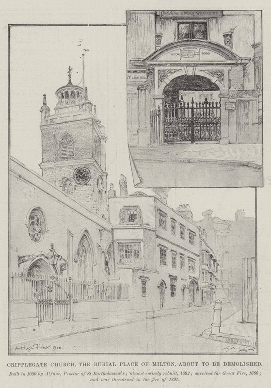 Cripplegate Church, Burial Place of Milton, i ferd med å bli revet av Alfred Hugh Fisher