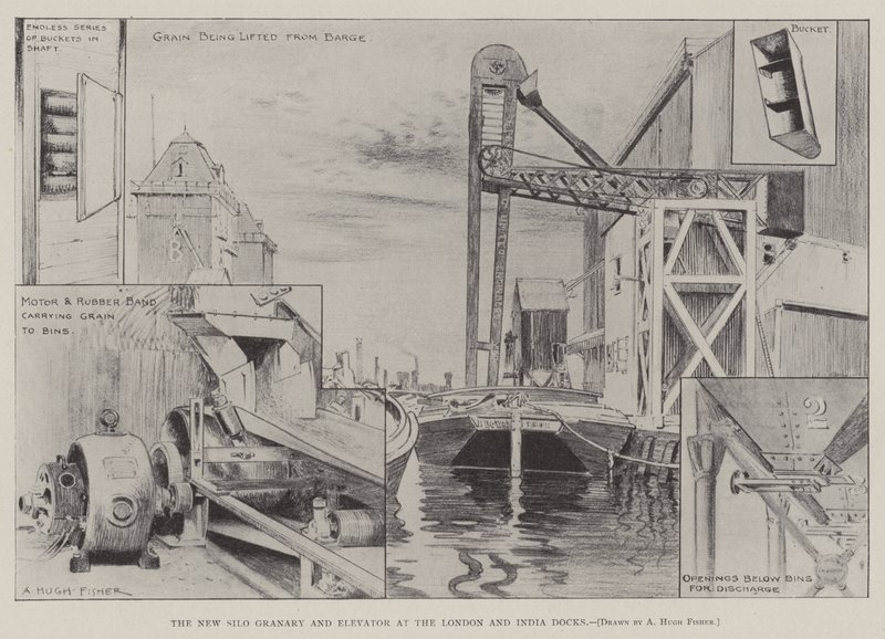 The New Silo Granary and Elevator ved London og India Docks av Alfred Hugh Fisher
