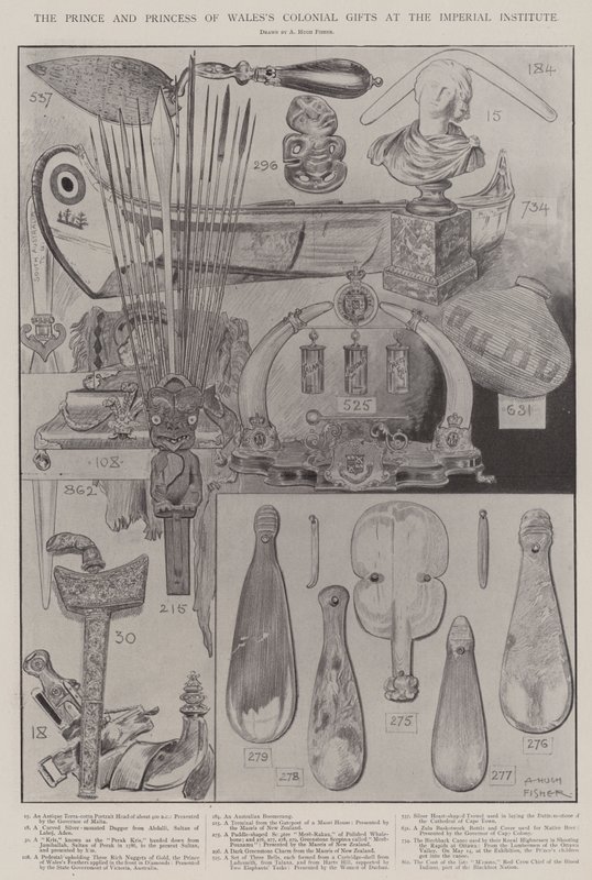 Prinsen og prinsessen av Wales sine koloniale gaver ved Imperial Institute av Alfred Hugh Fisher