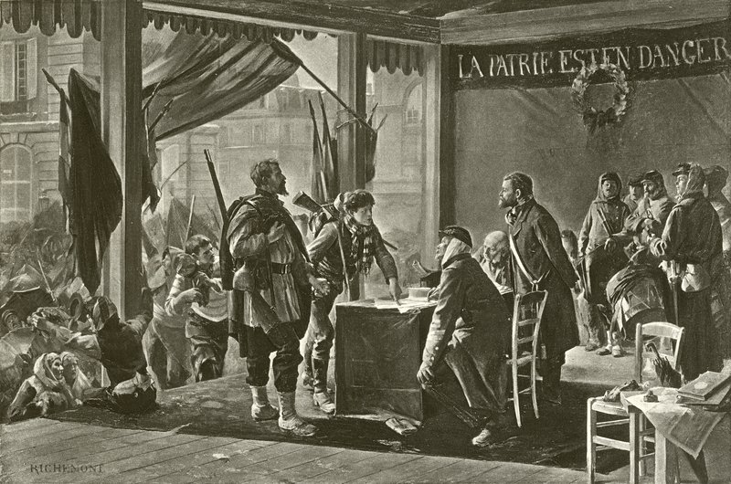 Innmeldingen av frivillige, 1870 (dypptrykk) av Alfred Paul Marie Richemont