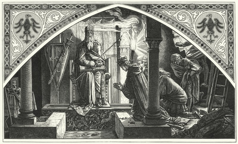 Otto III ved graven til Karl den Store (gravering) av Alfred Rethel