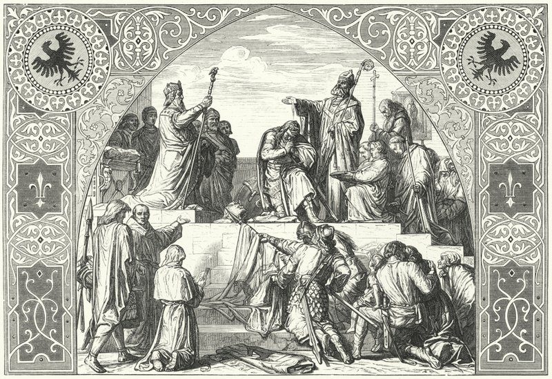 Dåpen til den saksiske høvdingen Widukind, 785 (gravering) av Alfred Rethel