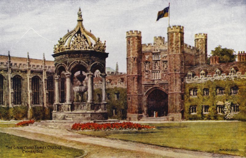 Cambridge: The Great Court, Trinity College (farge litho) av Alfred Robert Quinton