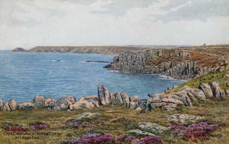 Cape Cornwall, og Caves and Cliffs, ved Lands End av Alfred Robert Quinton