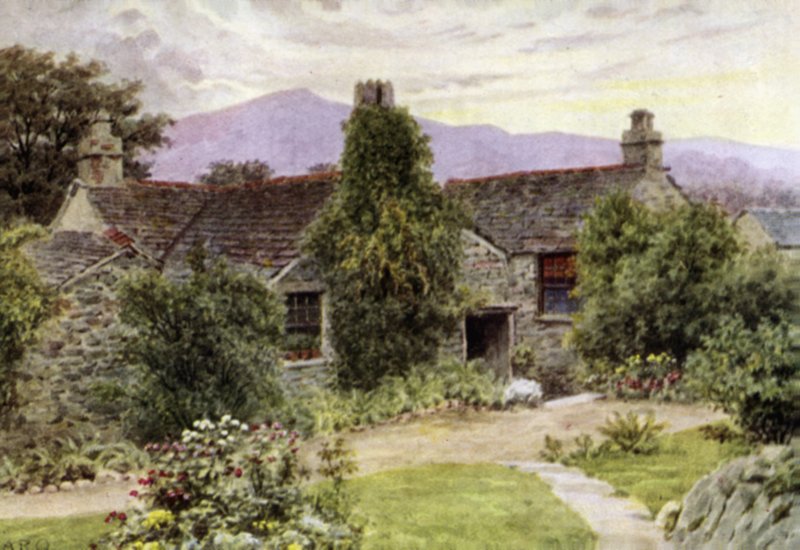 Dove Cottage, Grasmere (farge litho) av Alfred Robert Quinton