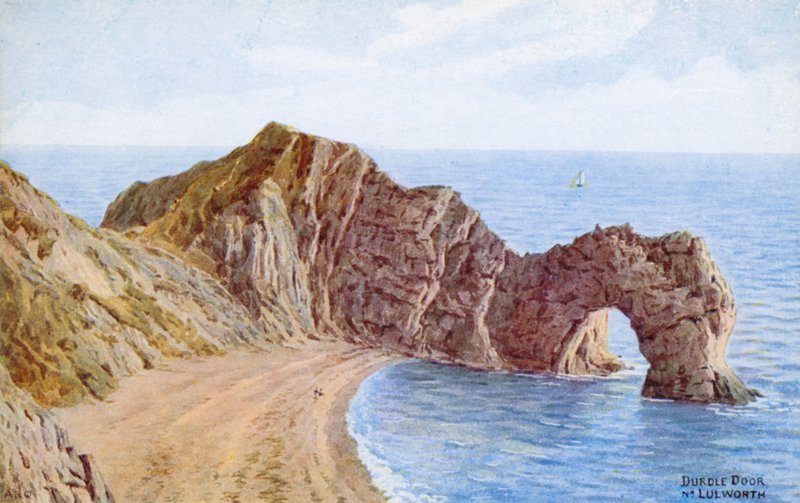 Durdle Door, Nr Lulworth (farge litho) av Alfred Robert Quinton
