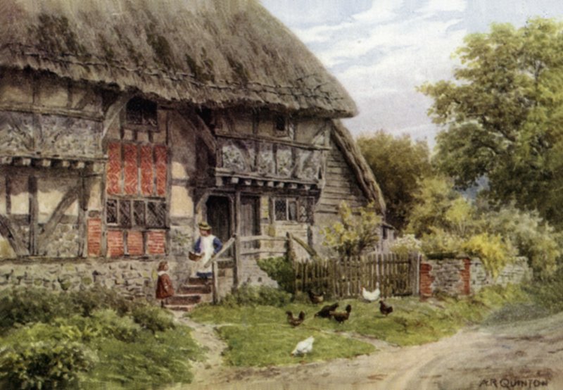 Old Cottage, Bignor, Sussex (farge litho) av Alfred Robert Quinton