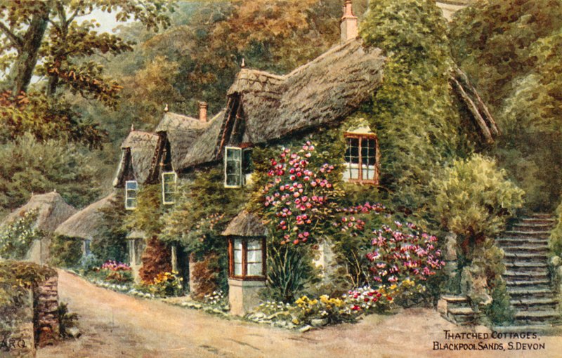 Thatched Cottages, Blackpool Sands, S Devon av Alfred Robert Quinton