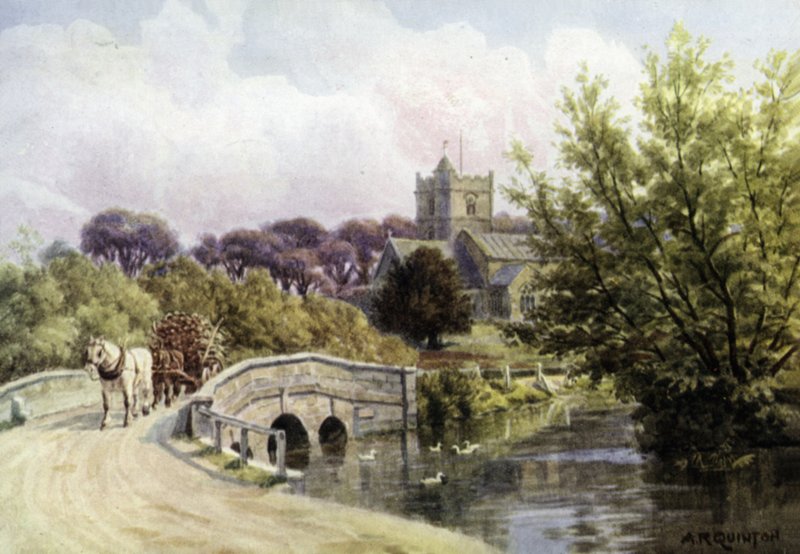 The Bridge, Coombe Bissett, nær Salisbury (farge litho) av Alfred Robert Quinton