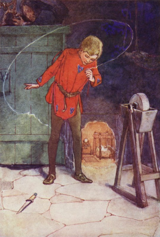 Han oppfattet Tinker Bell i glasset sitt (farge litho) av Alice Bolingbroke (after) Woodward
