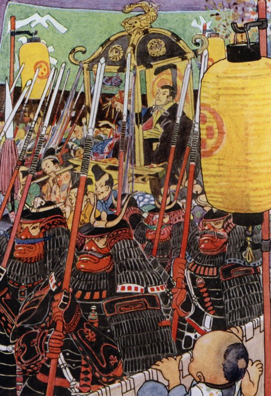 Illustrasjon for The Story of The Mikado (farge litho) av Alice Bolingbroke (after) Woodward