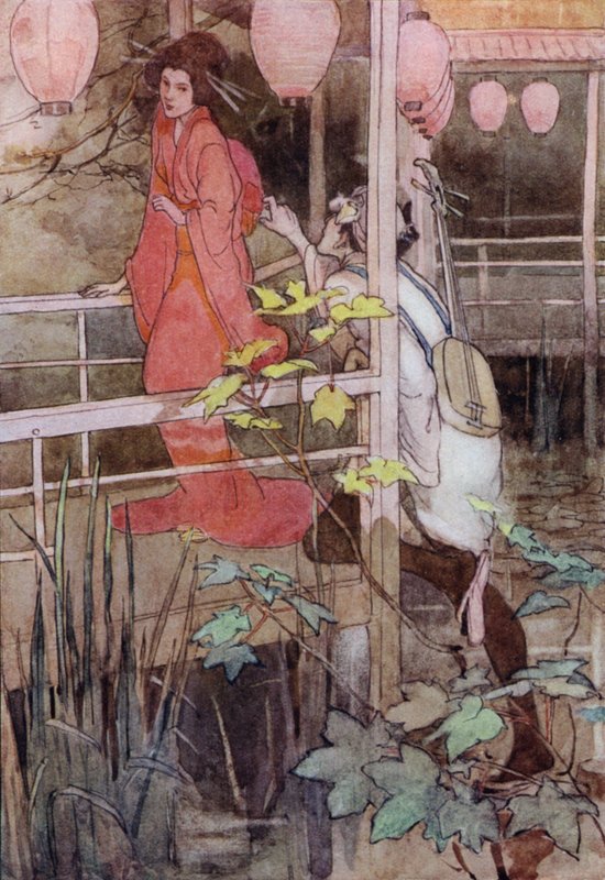 Illustrasjon for The Story of The Mikado (farge litho) av Alice Bolingbroke (after) Woodward