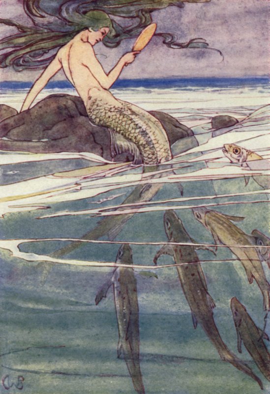 Hun gredde de lange lokkene sine (farge litho) av Alice Bolingbroke (after) Woodward