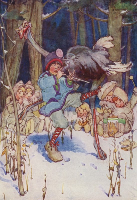 Litt danset lystig med en struts (farge litho) av Alice Bolingbroke (after) Woodward