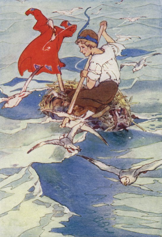 Han spredte frakken til vinden og seilte lystig (farge litho) av Alice Bolingbroke (after) Woodward