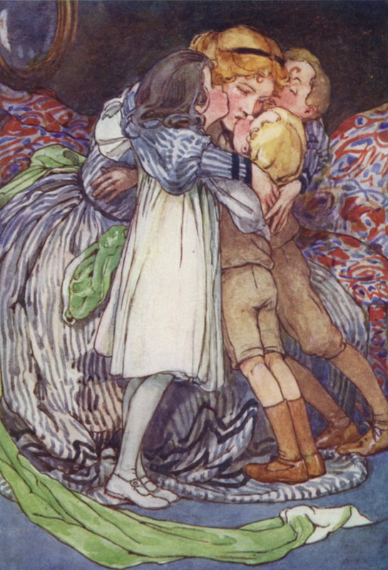 De kjære ansiktene presset mot hennes (farge litho) av Alice Bolingbroke (after) Woodward