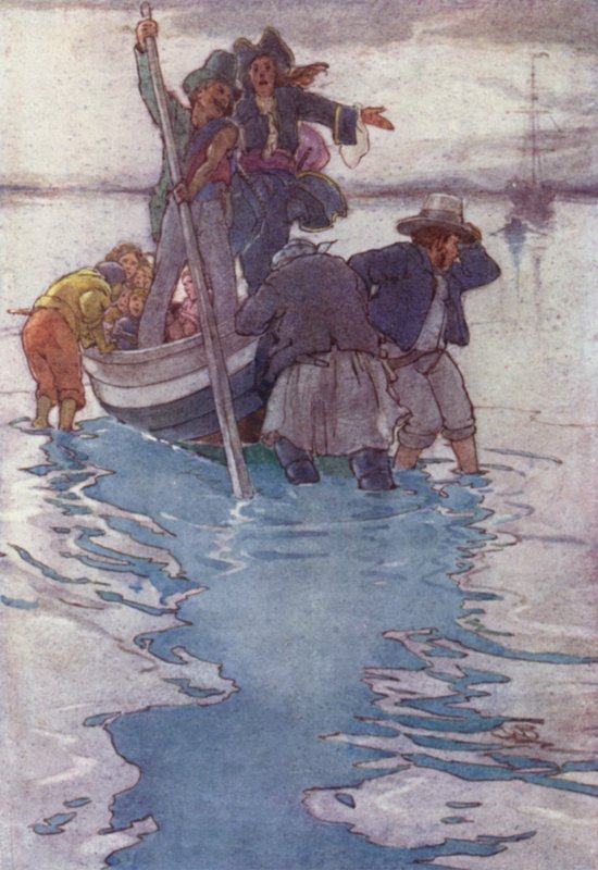 Transportert til piratskipet (farge litho) av Alice Bolingbroke (after) Woodward