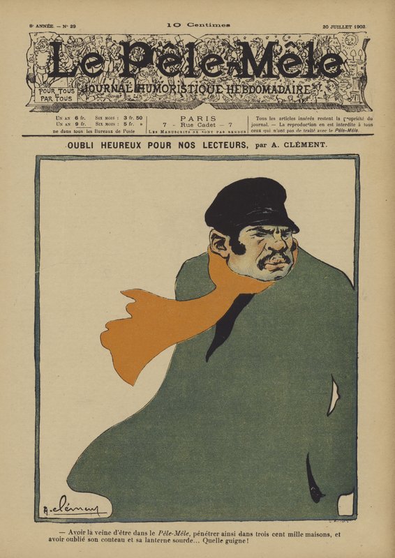 En gledelig unnlatelse for våre lesere. Illustrasjon for Le Pele-Mele, 1902 av Aline Clement