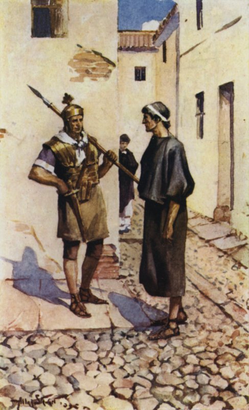 Alban og presten (farge litho) av Allan (after) Stewart
