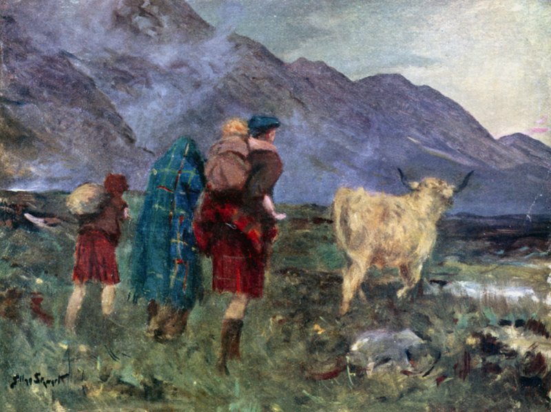 Jeg løsnet kua og vi begynte vår slitsomme reise (farge litho) av Allan (after) Stewart