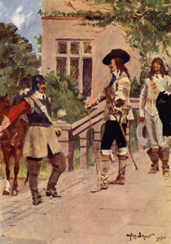 King Charles og Cornet Joyce (farge litho) av Allan (after) Stewart