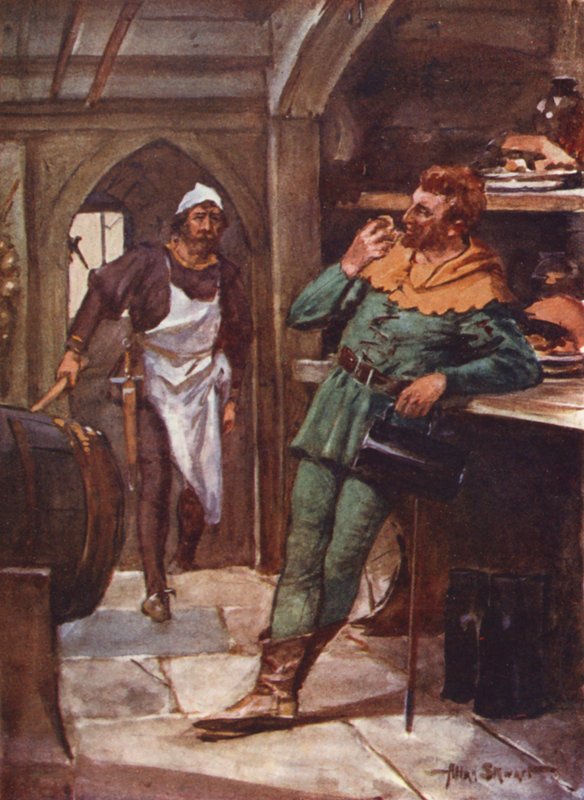 Robin Hood and his Merry Men: Little John in the buttery (farge litho) av Allan (after) Stewart