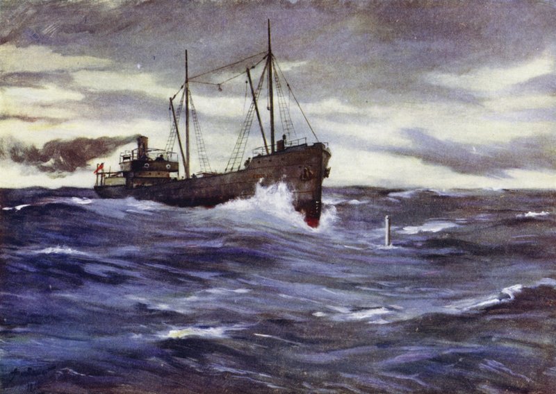 Collieren Thordis er i ferd med å ramle en tysk ubåt av Allan (after) Stewart