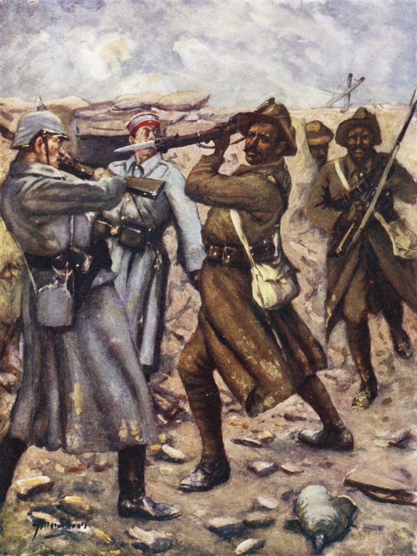 Den første indianeren som vant Victoria Cross - Naik Darwan Singh Negi, Festubert, Frankrike, november 1914 (farge litho) av Allan (after) Stewart