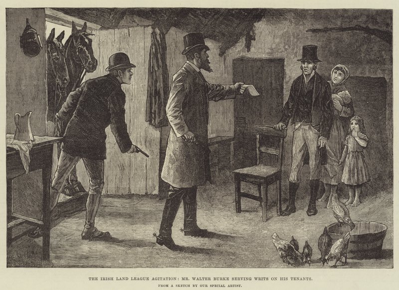 The Irish Land League Agitation, herr Walter Burke serverer stevninger på sine leietakere av Aloysius O