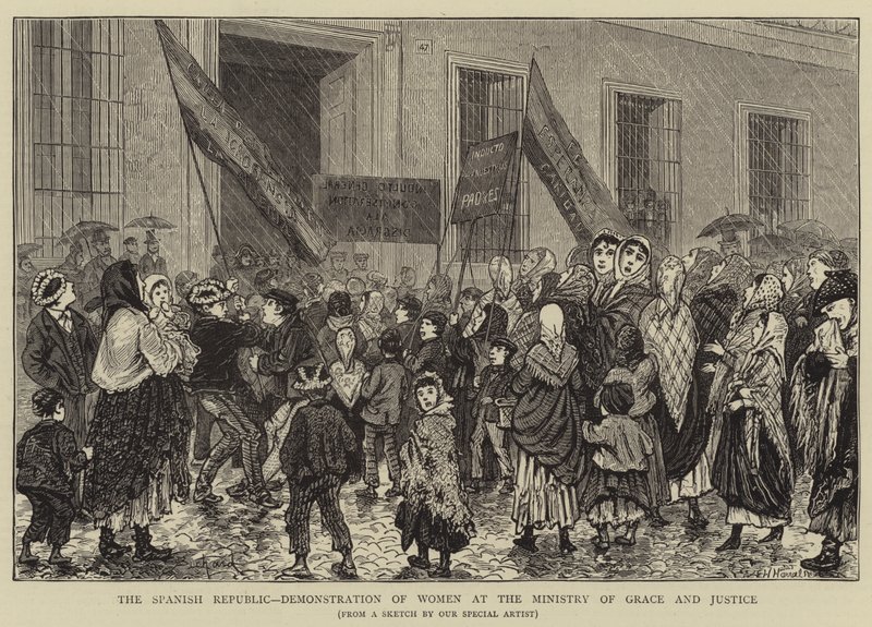 Den spanske republikken, demonstrasjon av kvinner ved departementet for nåde og justis av Alphonse Adolphe Bichard
