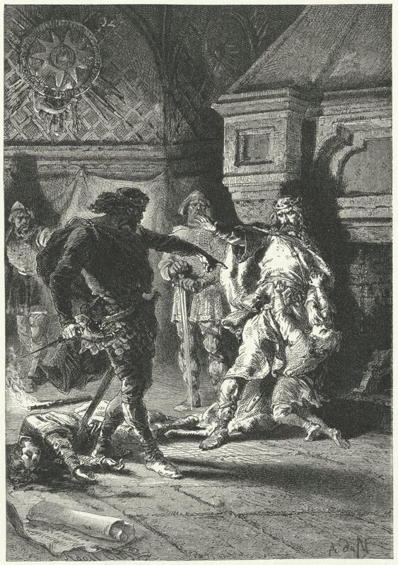 Clovis I påtvinger hans testamente som konge av frankerne (gravering) av Alphonse Marie de (after) Neuville