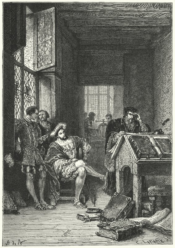 Francis I av Frankrike med skriveren og lærde Robert Estienne av Alphonse Marie de (after) Neuville
