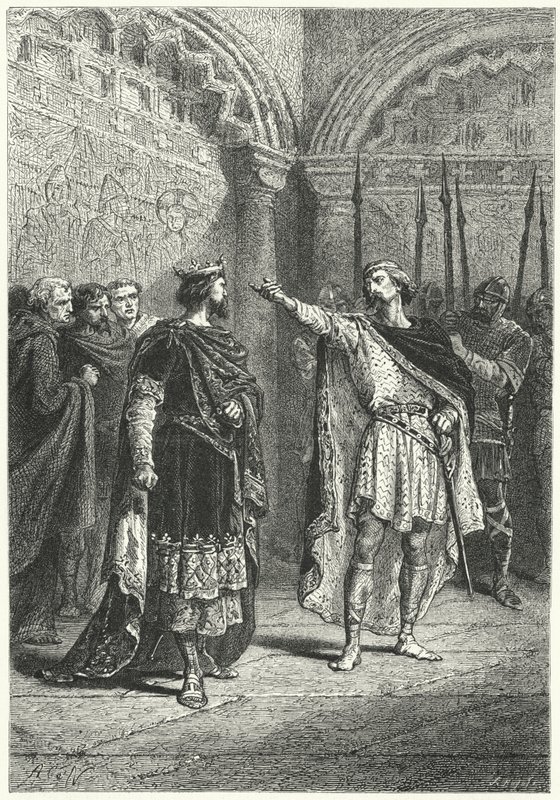Hugh Capet, kongen av frankerne, og den opprørske grev Adalbert av Perigord, 987 (gravering) av Alphonse Marie de (after) Neuville