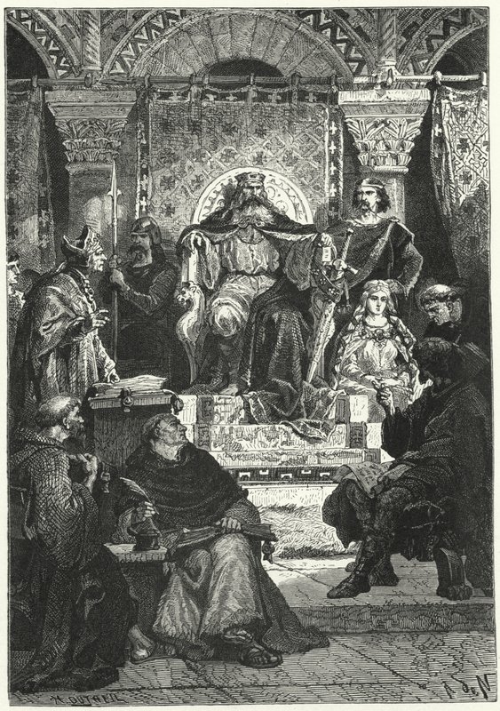 Møte i keiser Karl den Stores råd (gravering) av Alphonse Marie de (after) Neuville