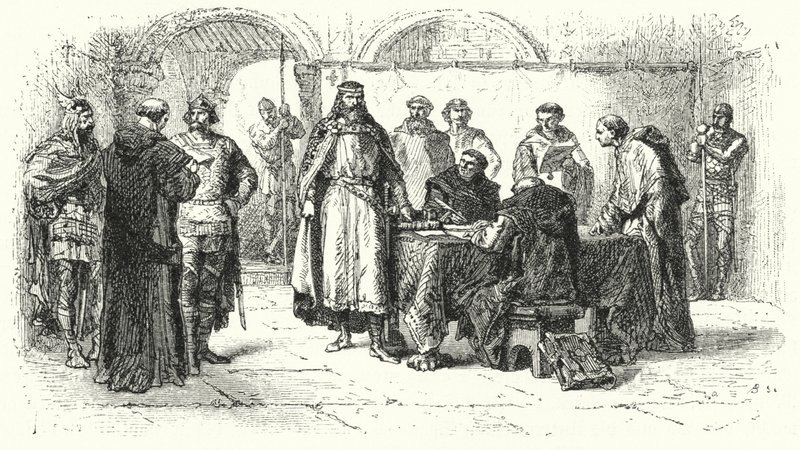 Proklamasjon av katolisisme som religionen til det gotiske riket i Spania ved det tredje rådet i Toledo, 589 (gravering) av Alphonse Marie de (after) Neuville