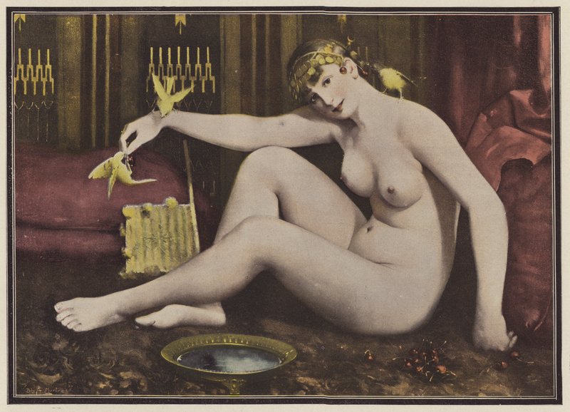 Mate fuglene (farge litho) av Alphonse Pellet