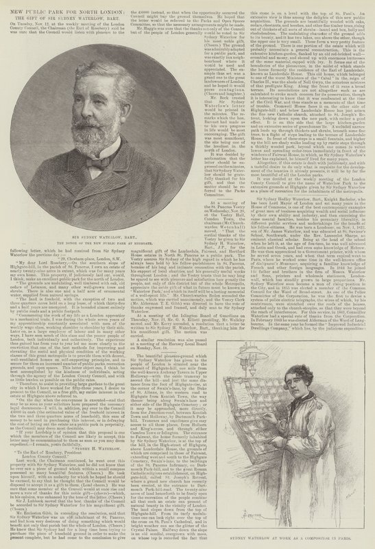 Ny offentlig park for Nord-London, gave fra Sir Sydney Waterlow, Baronet av Amedee Forestier