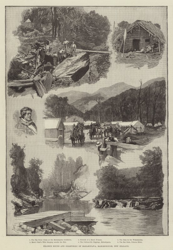 Pelorus Sound og Goldfields of Mahakipawa, Marlborough, New Zealand av Amedee Forestier