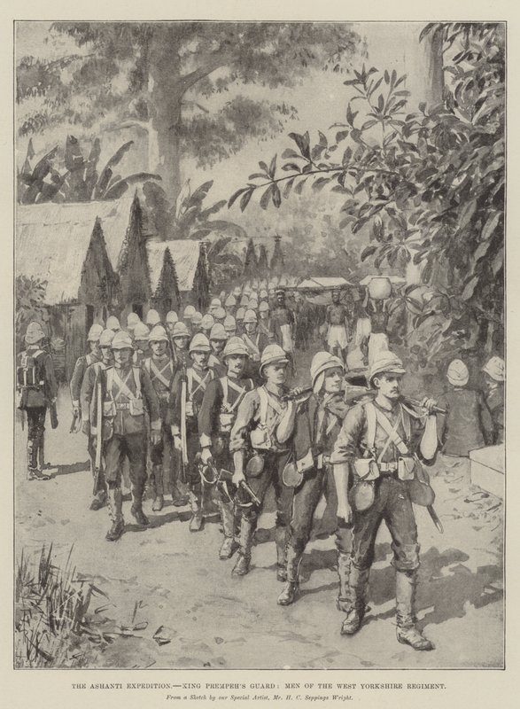 Ashanti-ekspedisjonen, kong Prempehs vakt, menn fra West Yorkshire-regimentet av Amedee Forestier