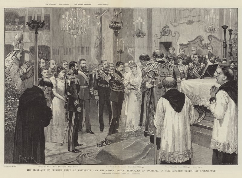 Ekteskapet til prinsesse Marie av Edinburgh og kronprins Ferdinand av Romania i den katolske kirken på Sigmaringen av Amedee Forestier