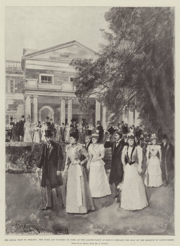 Det kongelige besøket til Irland, hertugen og hertuginnen av York på Garden-Party på Mount Stewart, setet til markisen av Londonderry av Amedee Forestier