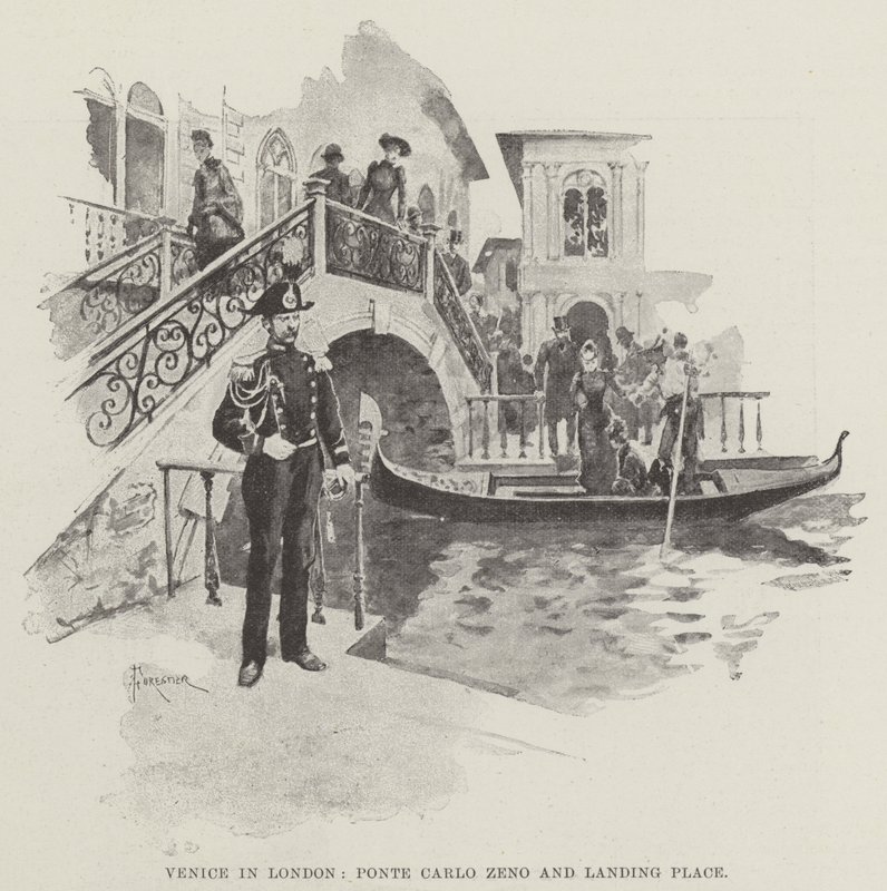Venezia i London, Ponte Carlo Zeno og Landing Place av Amedee Forestier