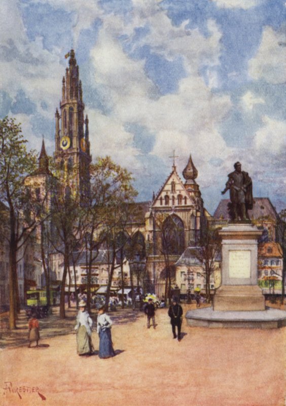 The Place Verte, Antwerpen av after Amedee Forestier
