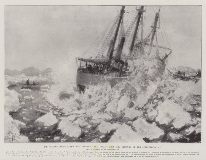 Dr Nansen Polar Expedition, frigjør rammen fra trykket fra den omgivende isen av Amedee Forestier