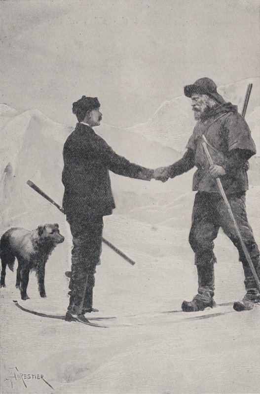 Møte mellom polfarerne Frederick George Jackson og Fridtjof Nansen, Franz Josef Land, 1896 av Amedee Forestier
