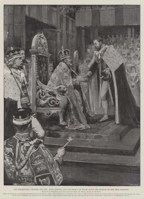 Kroningen, far og sønn, kong Edward og prinsen av Wales etter Hokage of the Heir-Apparent av Amedee Forestier