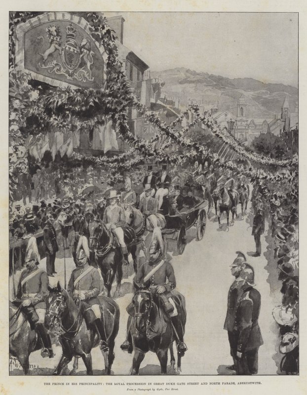 Prinsen i hans fyrstedømme, Royal Procession i Great Duke Gate Street og North Parade, Aberystwith av Amedee Forestier