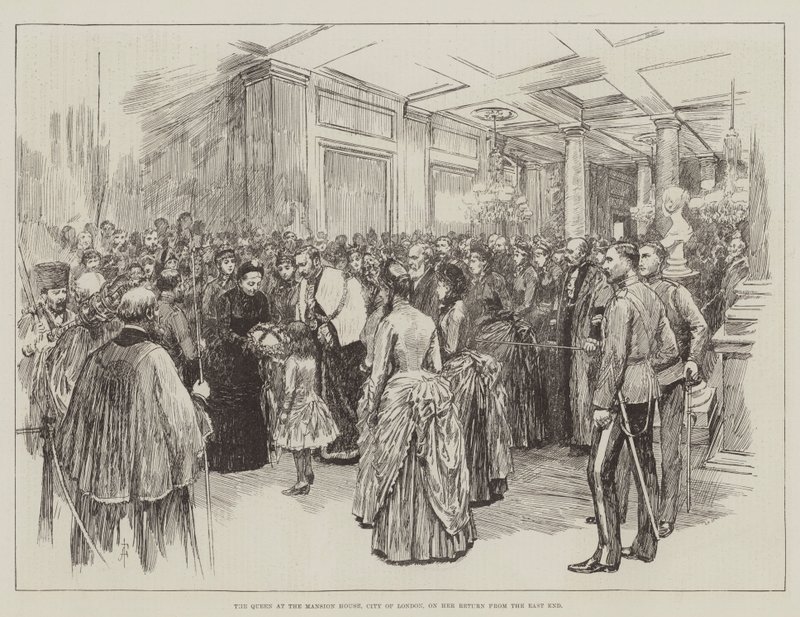 Dronningen i Mansion House, City of London, på hennes retur fra East End av Amedee Forestier