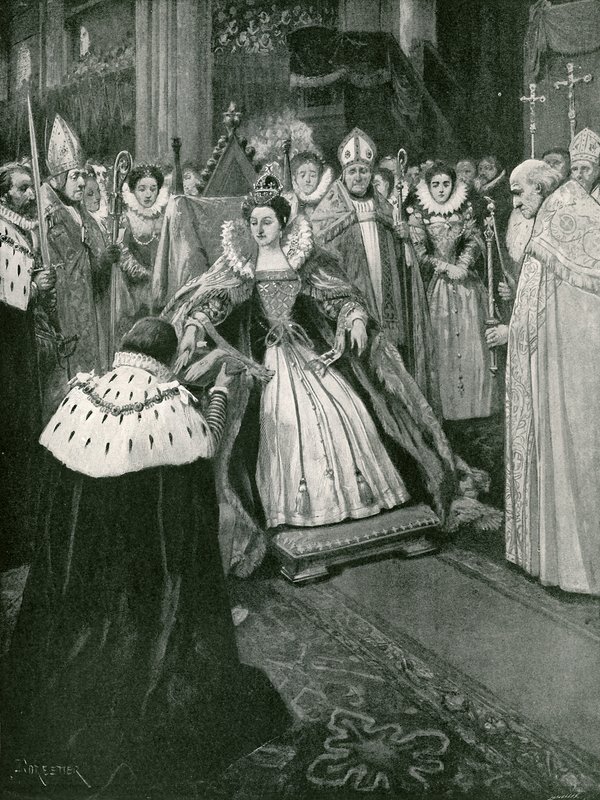 Presentasjonen av hanskene av Lord of the Manor of Worksop ved kroningen av Elizabeth av Amedee Forestier