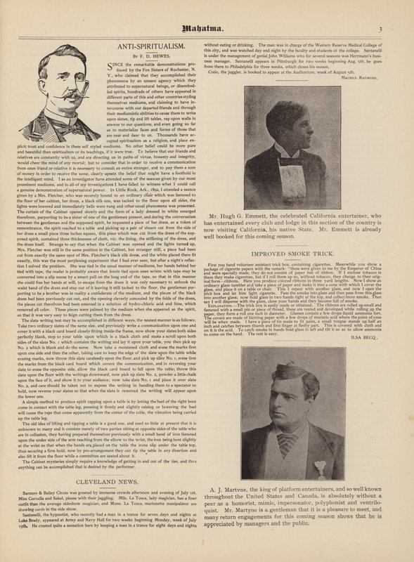 Anti-Spititualism, F D Hewes, Hugh G Emmett, A J Martvne av American School
